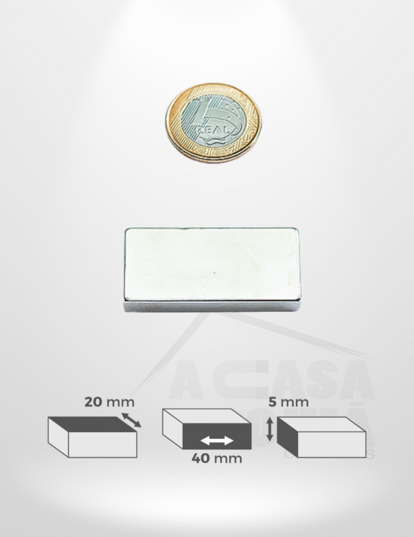 Ímã de Neodímio Retangular - 40 x 20 x 5mm