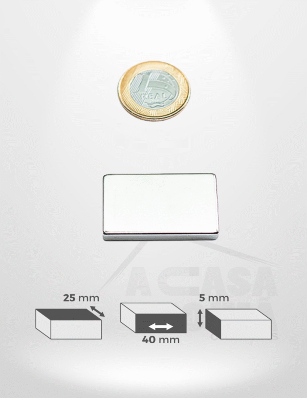 Ímã de Neodímio Retangular - 40 x 25 x 5mm