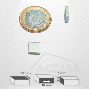 Ímã de Neodímio Retangular - 10 x 10 x 3mm