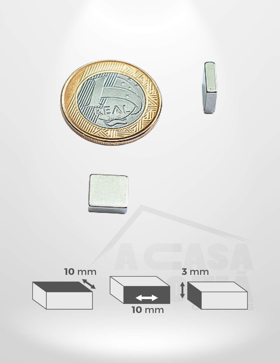 Ímã de Neodímio Retangular - 10 x 10 x 3mm
