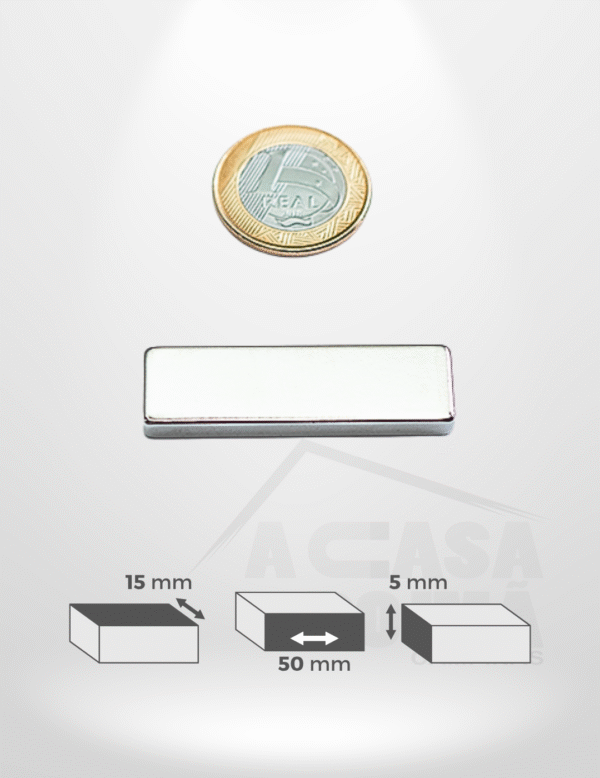Ímã de Neodímio Retangular - 50 x 15 x 5mm