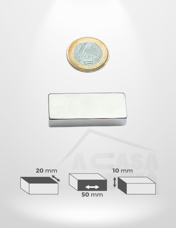 Ímã de Neodímio Retangular - 50 x 20 x 10mm