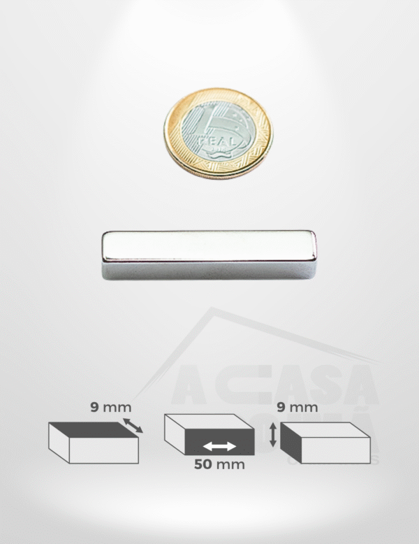 Ímã de Neodímio Retangular - 50 x 9 x 9mm