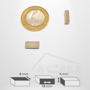 Ímã de Neodímio Retangular - 12 x 6 x 4mm
