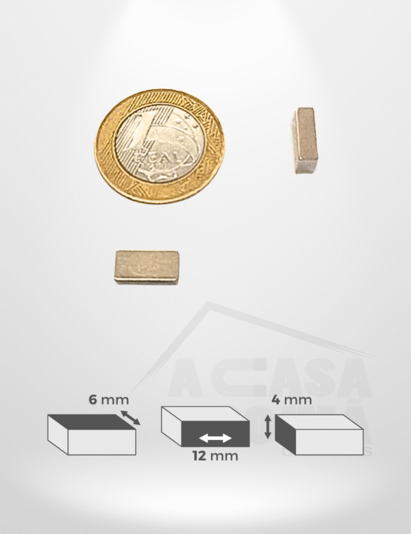 Ímã de Neodímio Retangular - 12 x 6 x 4mm
