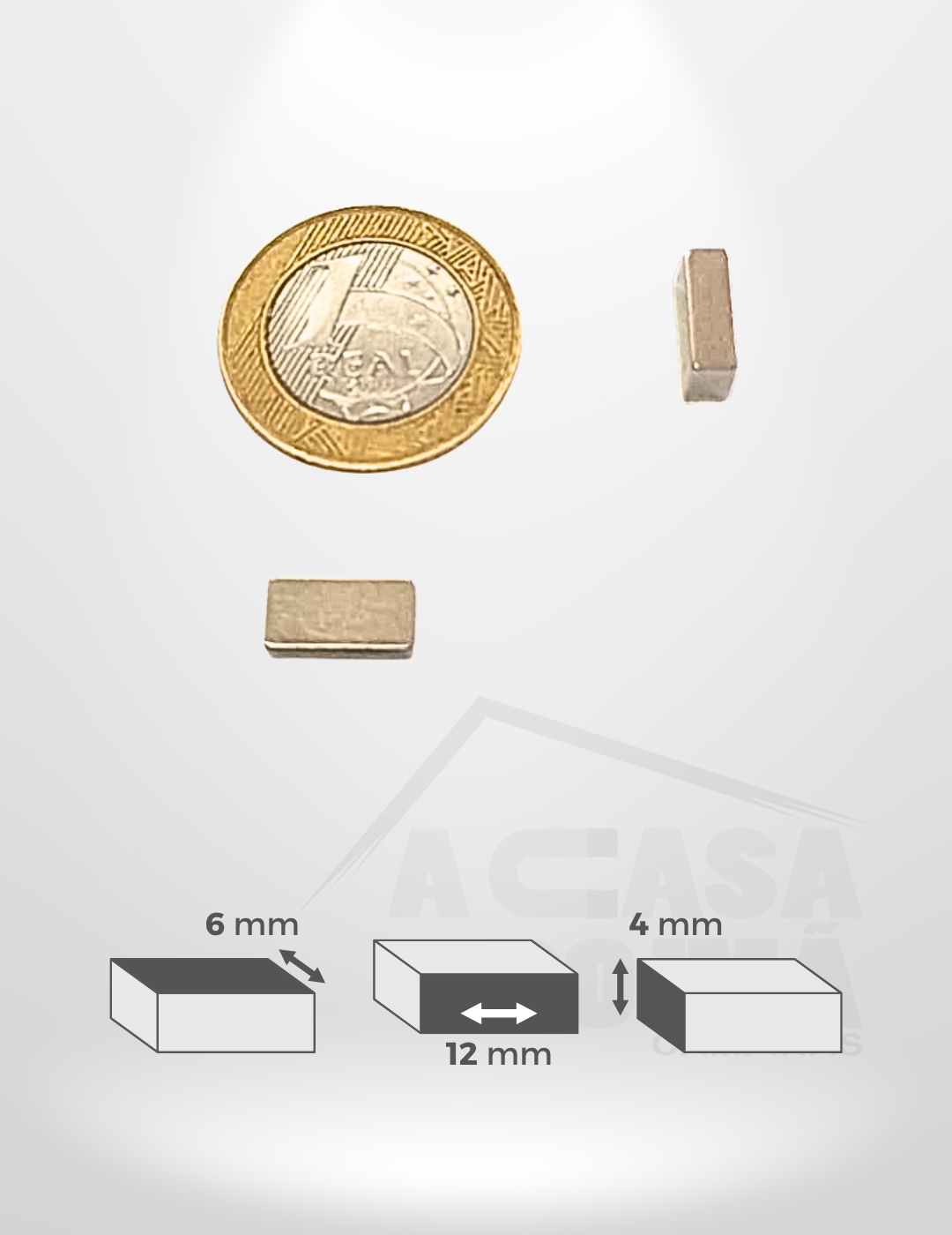 Ímã de Neodímio Retangular - 12 x 6 x 4mm