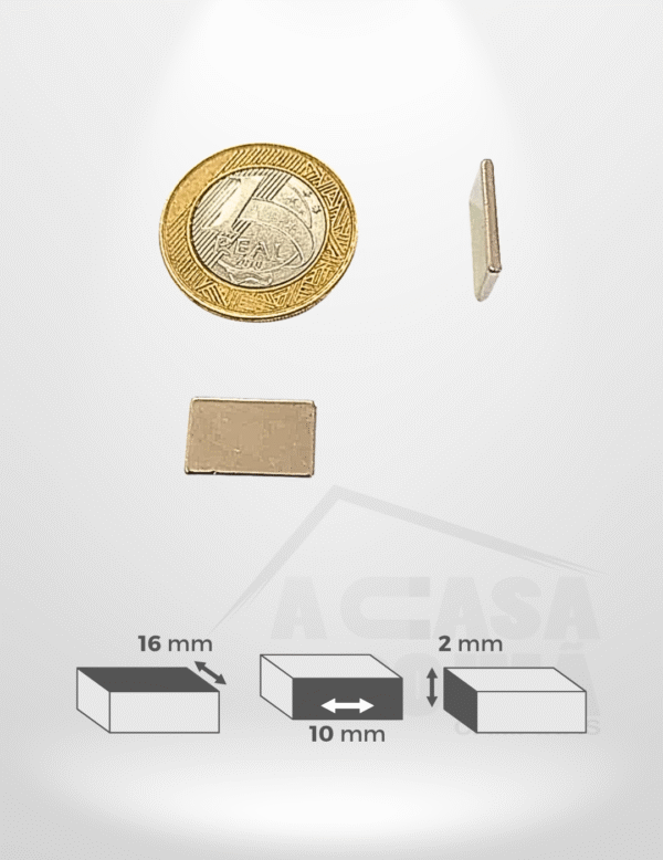Ímã de Neodímio Retangular - 16 x 10 x 2mm
