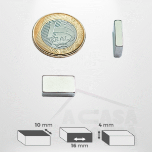 Ímã de Neodímio Retangular - 16 x 10 x 4mm