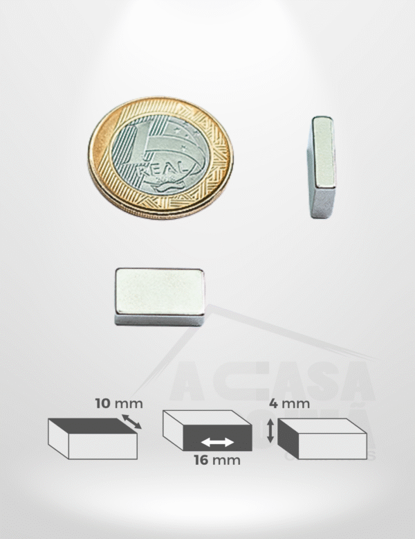 Ímã de Neodímio Retangular - 16 x 10 x 4mm