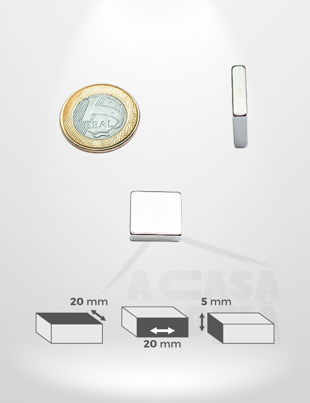 Ímã de Neodímio Retangular - 20 x 20 x 5mm