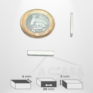Ímã de Neodímio Retangular - 20 x 4 x 2mm
