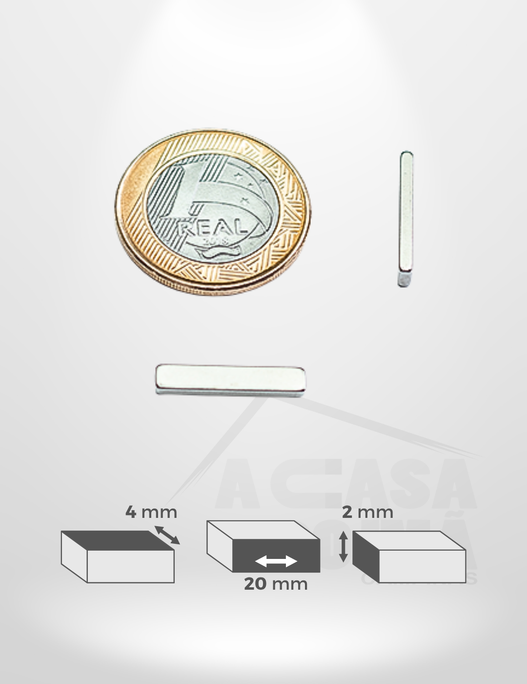 Ímã de Neodímio Retangular - 20 x 4 x 2mm