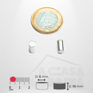 Ímã de Neodímio Cilíndrico - Ø 6 x 10mm