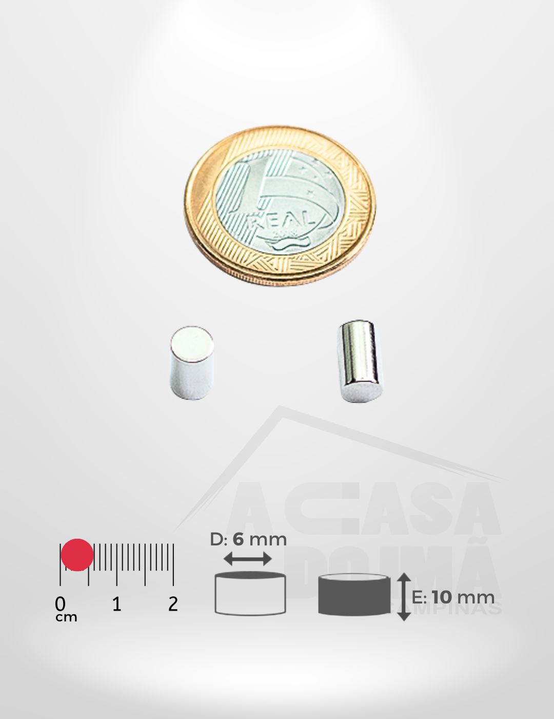 Ímã de Neodímio Cilíndrico - Ø 6 x 10mm
