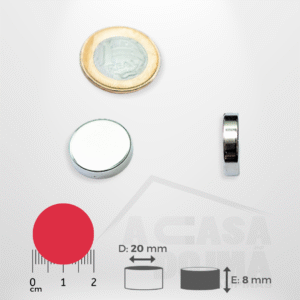 Ímã de Neodímio Cilíndrico - Ø 20 x 8mm