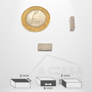 Ímã de Neodímio Retangular - 6 x 2 x 2mm