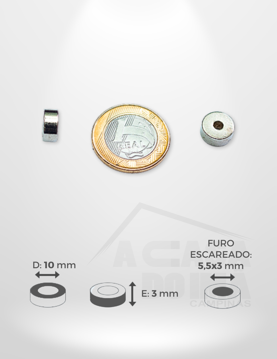 Anel de Neodímio - Ø 10 x 3mm - Com Furo Escareado 5,5~3mm